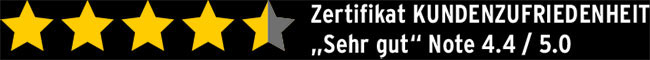 Zertifikat KUNDENZUFRIEDENHEIT Sehr gut Note 4.4 / 5